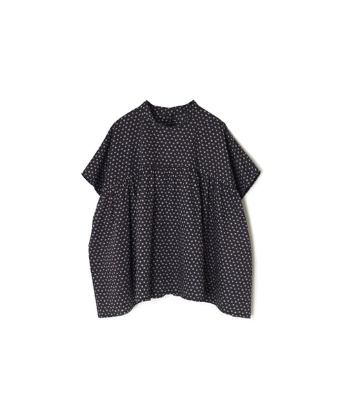 NSL26032 COTTON SLUB SMALL FLOWER PRINT BACK OPENING STAND COLLAR SHIRT