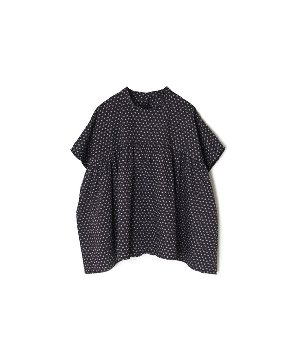 NSL26032 COTTON SLUB SMALL FLOWER PRINT BACK OPENING STAND COLLAR SHIRT