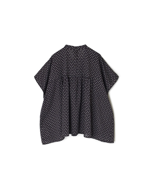NSL26032 COTTON SLUB SMALL FLOWER PRINT BACK OPENING STAND COLLAR SHIRT
