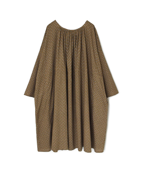 NSL26033 COTTON SLUB SMALL FLOWER PRINT 2WAY GATHERED SMOCK DRESS