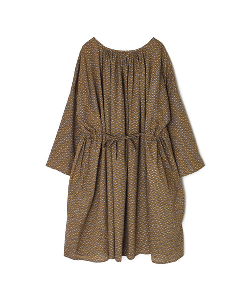 NSL26033 COTTON SLUB SMALL FLOWER PRINT 2WAY GATHERED SMOCK DRESS