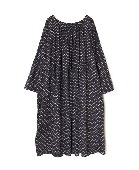 NSL26033 COTTON SLUB SMALL FLOWER PRINT 2WAY GATHERED SMOCK DRESS