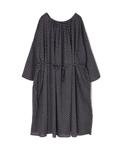 NSL26033 COTTON SLUB SMALL FLOWER PRINT 2WAY GATHERED SMOCK DRESS
