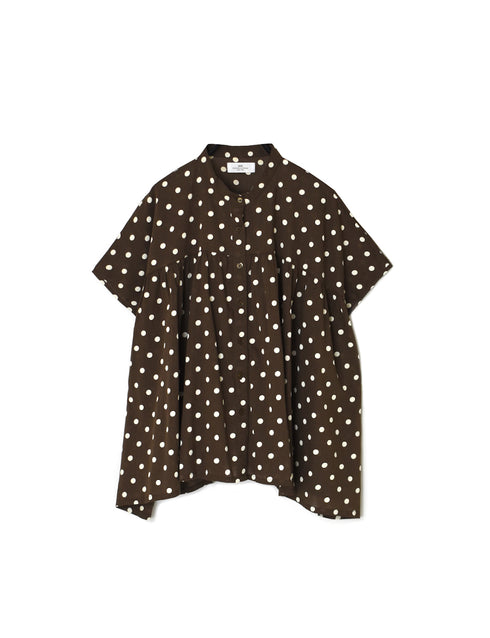 NSL26051 80s COTTON VOILE DOT PRINT BANDED COLLAR FRENCH/SL SHIRT