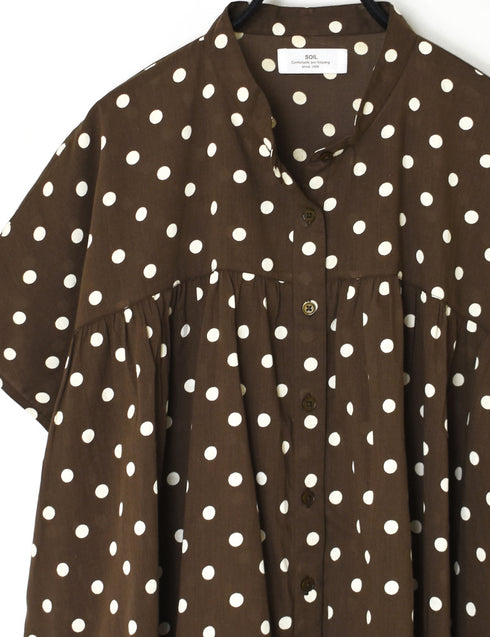 NSL26051 80s COTTON VOILE DOT PRINT BANDED COLLAR FRENCH/SL SHIRT