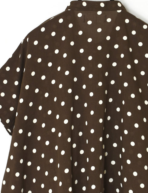 NSL26051 80s COTTON VOILE DOT PRINT BANDED COLLAR FRENCH/SL SHIRT