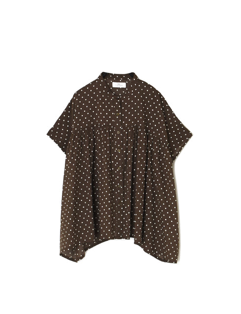 NSL26051 80s COTTON VOILE DOT PRINT BANDED COLLAR FRENCH/SL SHIRT
