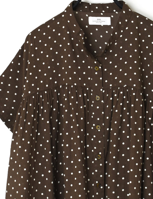 NSL26051 80s COTTON VOILE DOT PRINT BANDED COLLAR FRENCH/SL SHIRT
