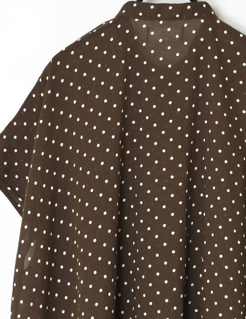 NSL26051 80s COTTON VOILE DOT PRINT BANDED COLLAR FRENCH/SL SHIRT