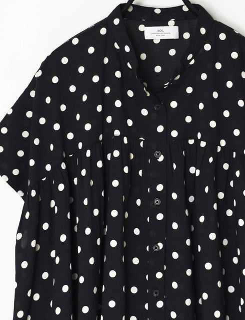 NSL26051 80s COTTON VOILE DOT PRINT BANDED COLLAR FRENCH/SL SHIRT