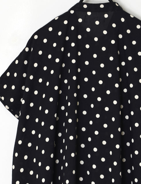 NSL26051 80s COTTON VOILE DOT PRINT BANDED COLLAR FRENCH/SL SHIRT