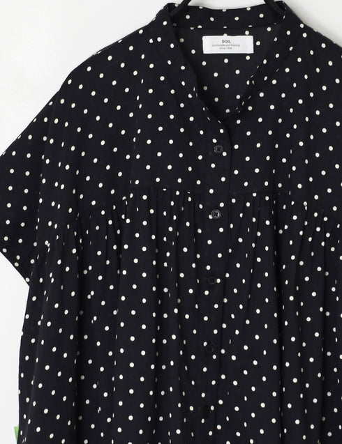 NSL26051 80s COTTON VOILE DOT PRINT BANDED COLLAR FRENCH/SL SHIRT