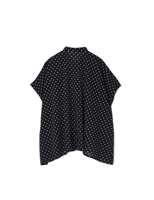 NSL26051 80s COTTON VOILE DOT PRINT BANDED COLLAR FRENCH/SL SHIRT