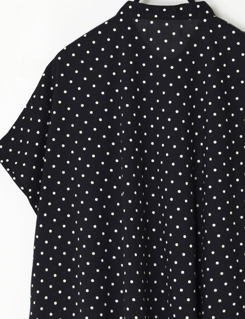 NSL26051 80s COTTON VOILE DOT PRINT BANDED COLLAR FRENCH/SL SHIRT