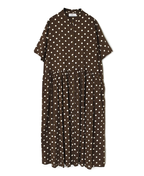 NSL26054 80s COTTON VOILE DOT PRINT BANDED COLLAR S/SL DRESS