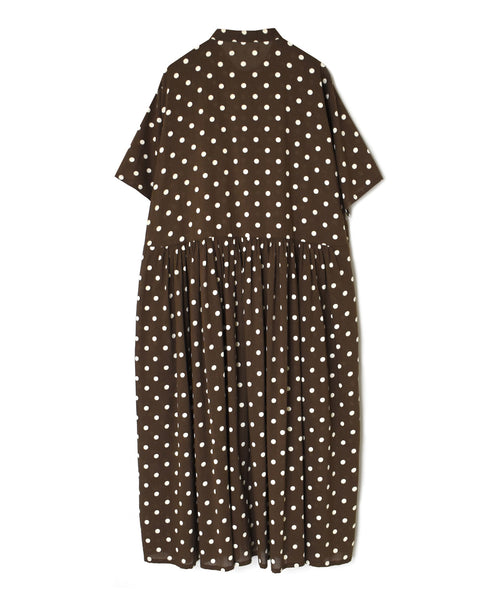 NSL26054 80s COTTON VOILE DOT PRINT BANDED COLLAR S/SL DRESS