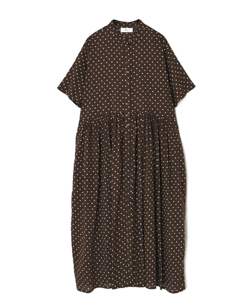 NSL26054 80s COTTON VOILE DOT PRINT BANDED COLLAR S/SL DRESS