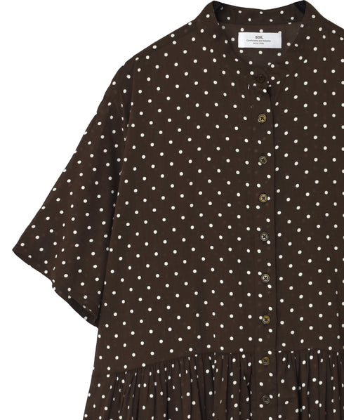 NSL26054 80s COTTON VOILE DOT PRINT BANDED COLLAR S/SL DRESS