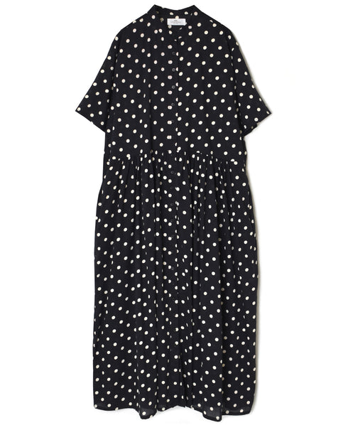 NSL26054 80s COTTON VOILE DOT PRINT BANDED COLLAR S/SL DRESS