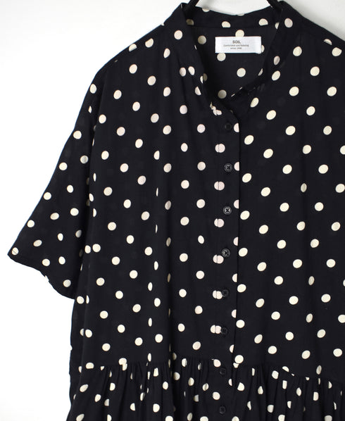 NSL26054 80s COTTON VOILE DOT PRINT BANDED COLLAR S/SL DRESS