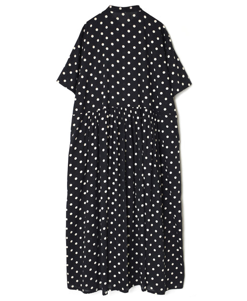NSL26054 80s COTTON VOILE DOT PRINT BANDED COLLAR S/SL DRESS