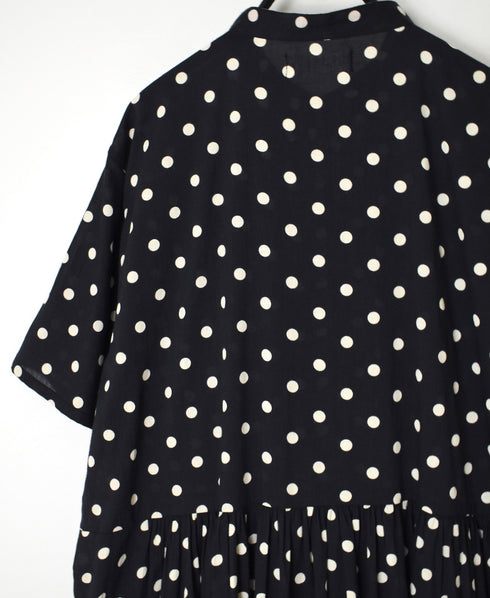 NSL26054 80s COTTON VOILE DOT PRINT BANDED COLLAR S/SL DRESS