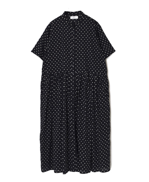 NSL26054 80s COTTON VOILE DOT PRINT BANDED COLLAR S/SL DRESS