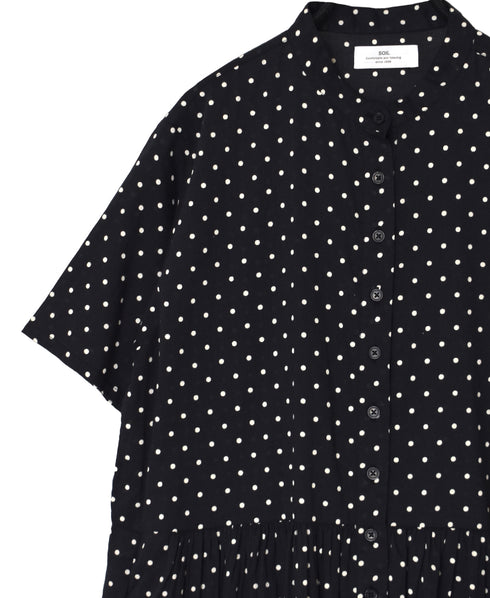 NSL26054 80s COTTON VOILE DOT PRINT BANDED COLLAR S/SL DRESS
