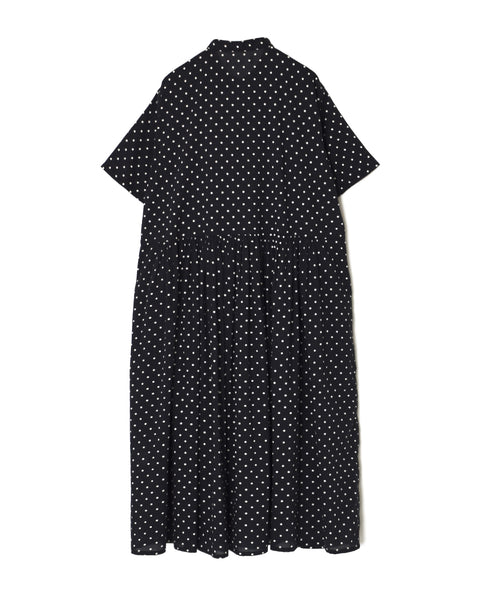 NSL26054 80s COTTON VOILE DOT PRINT BANDED COLLAR S/SL DRESS
