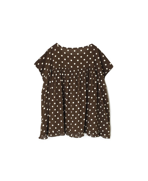 NSL26056 80s COTTON VOILE DOT PRINT HEM FRILL GATHERED SMOCK