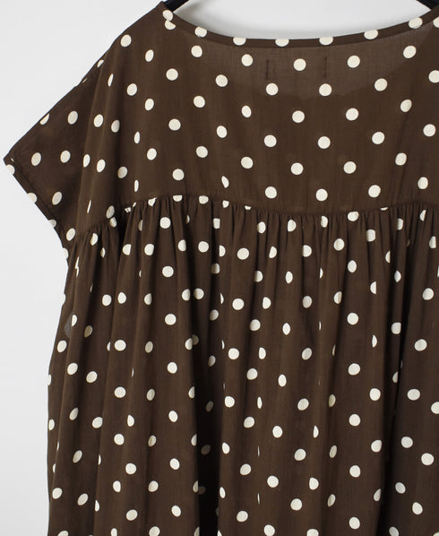 NSL26056 80s COTTON VOILE DOT PRINT HEM FRILL GATHERED SMOCK