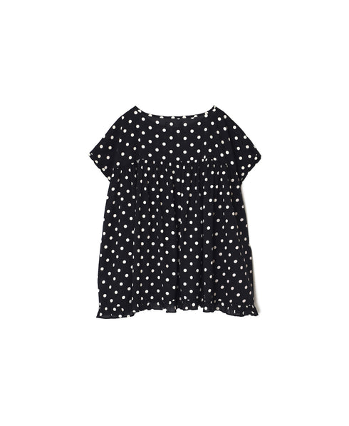 NSL26056 80s COTTON VOILE DOT PRINT HEM FRILL GATHERED SMOCK