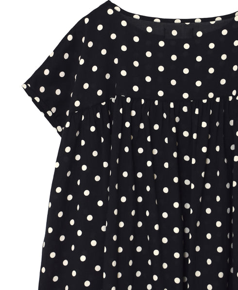 NSL26056 80s COTTON VOILE DOT PRINT HEM FRILL GATHERED SMOCK