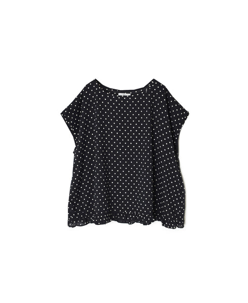 NSL26056 80s COTTON VOILE DOT PRINT HEM FRILL GATHERED SMOCK