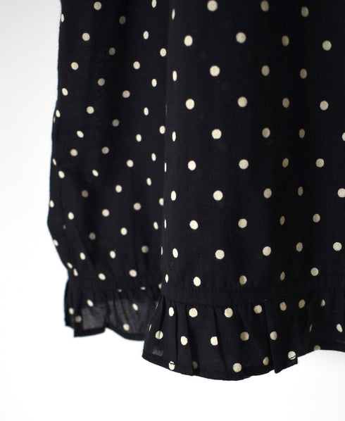 NSL26056 80s COTTON VOILE DOT PRINT HEM FRILL GATHERED SMOCK