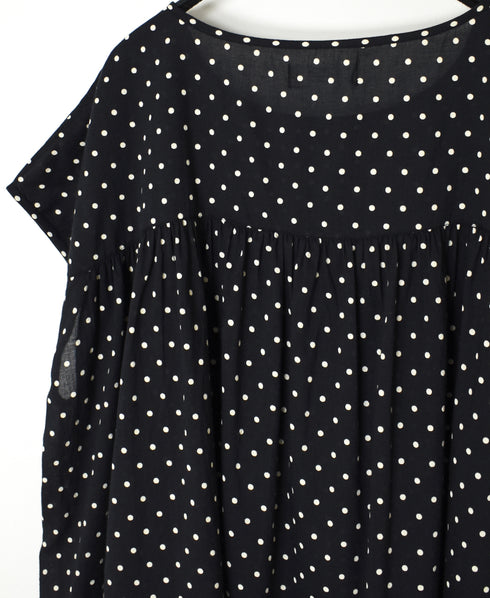NSL26056 80s COTTON VOILE DOT PRINT HEM FRILL GATHERED SMOCK