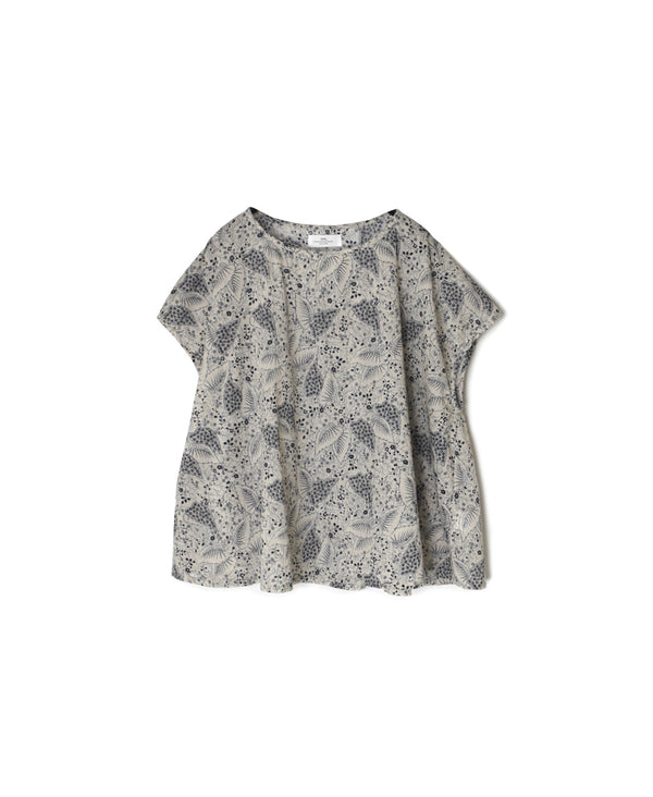 NSL26062 80s VOILE LEAF & FLOWER PRINT FRENCH/SL BACK SIDE GATHERED SMOCK