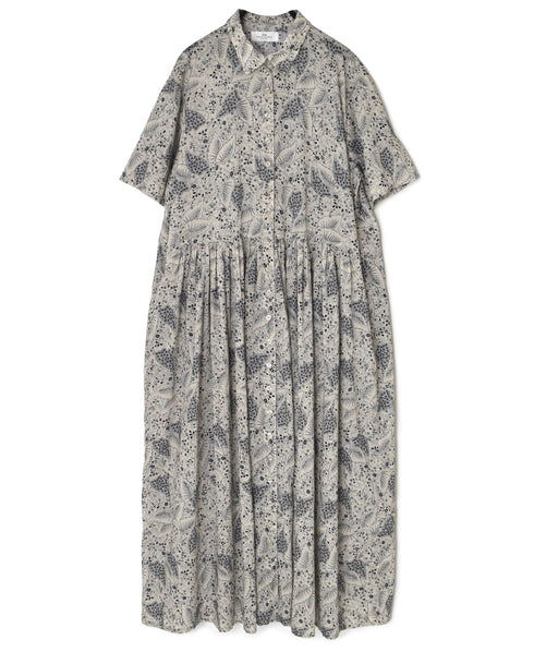 NSL26063 80s VOILE LEAF & FLOWER PRINT REGULAR COLLAR S/SL DRESS