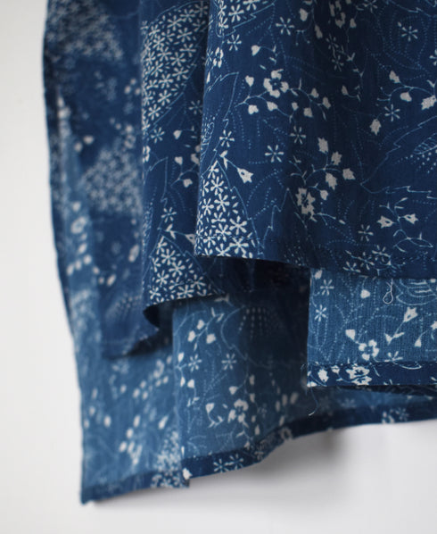 NSL26064 80s VOILE LEAF & FLOWER PRINT V-NECK FRENCH/SL TUNIC