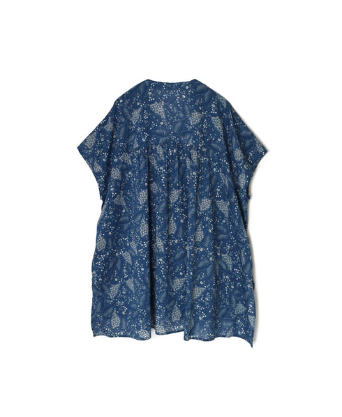 NSL26064 80s VOILE LEAF & FLOWER PRINT V-NECK FRENCH/SL TUNIC