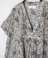 NSL26064 80s VOILE LEAF & FLOWER PRINT V-NECK FRENCH/SL TUNIC