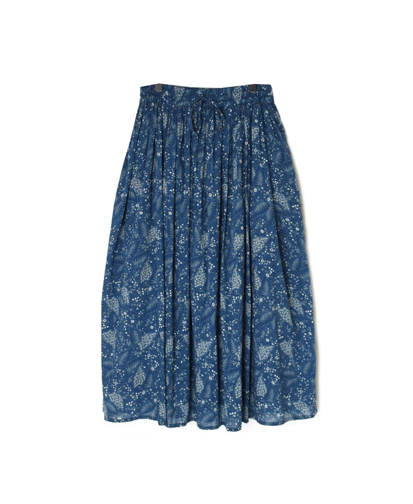 NSL26065 80s VOILE LEAF & FLOWER PRINT GATHERED SKIRT
