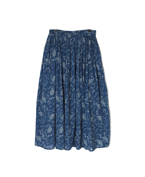NSL26065 80s VOILE LEAF & FLOWER PRINT GATHERED SKIRT