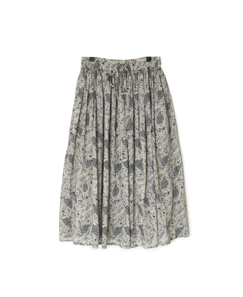 NSL26065 80s VOILE LEAF & FLOWER PRINT GATHERED SKIRT