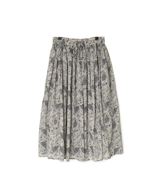 NSL26065 80s VOILE LEAF & FLOWER PRINT GATHERED SKIRT