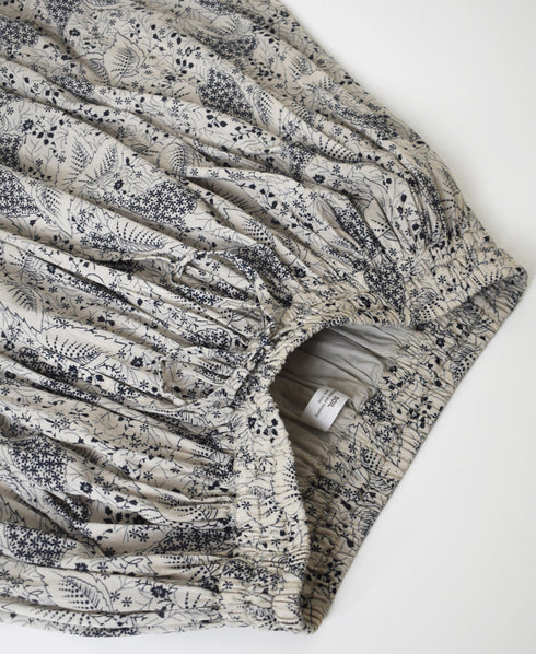NSL26065 80s VOILE LEAF & FLOWER PRINT GATHERED SKIRT