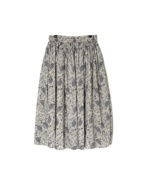 NSL26065 80s VOILE LEAF & FLOWER PRINT GATHERED SKIRT