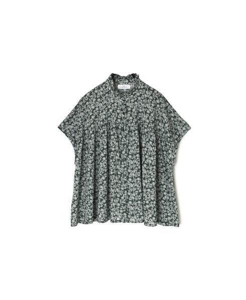 NSL26071 80s VOILE TWO TONE FLOWER PRINT FRILL COLLAR FRENCH/SL SHIRT