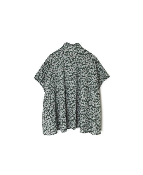 NSL26071 80s VOILE TWO TONE FLOWER PRINT FRILL COLLAR FRENCH/SL SHIRT