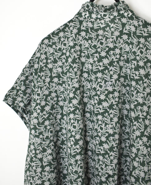 NSL26071 80s VOILE TWO TONE FLOWER PRINT FRILL COLLAR FRENCH/SL SHIRT